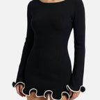 Women's Fitted Knit Mini Dress with Ruffled Cuffs
