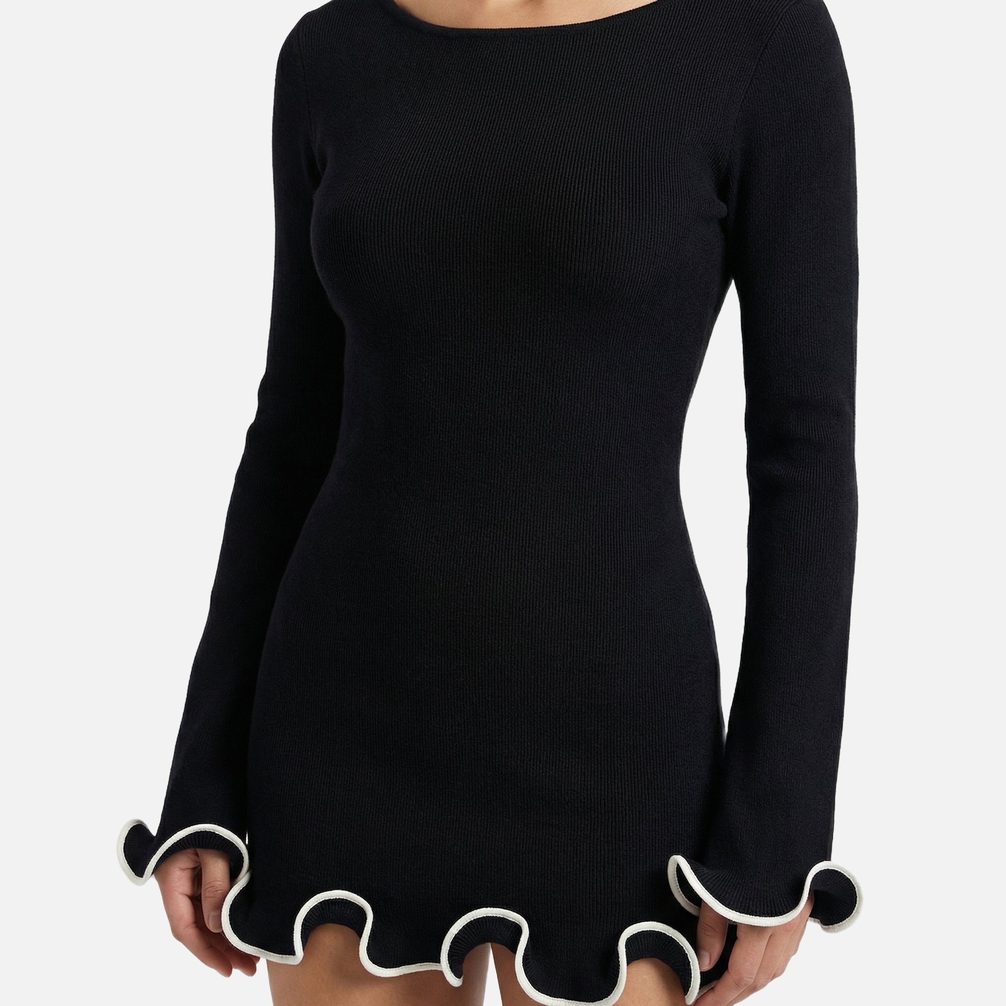 Women's Fitted Knit Mini Dress with Ruffled Cuffs