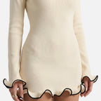 Women's Fitted Knit Mini Dress with Ruffled Cuffs