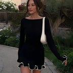 Women's Fitted Knit Mini Dress with Ruffled Cuffs