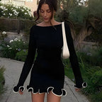 Women's Fitted Knit Mini Dress with Ruffled Cuffs