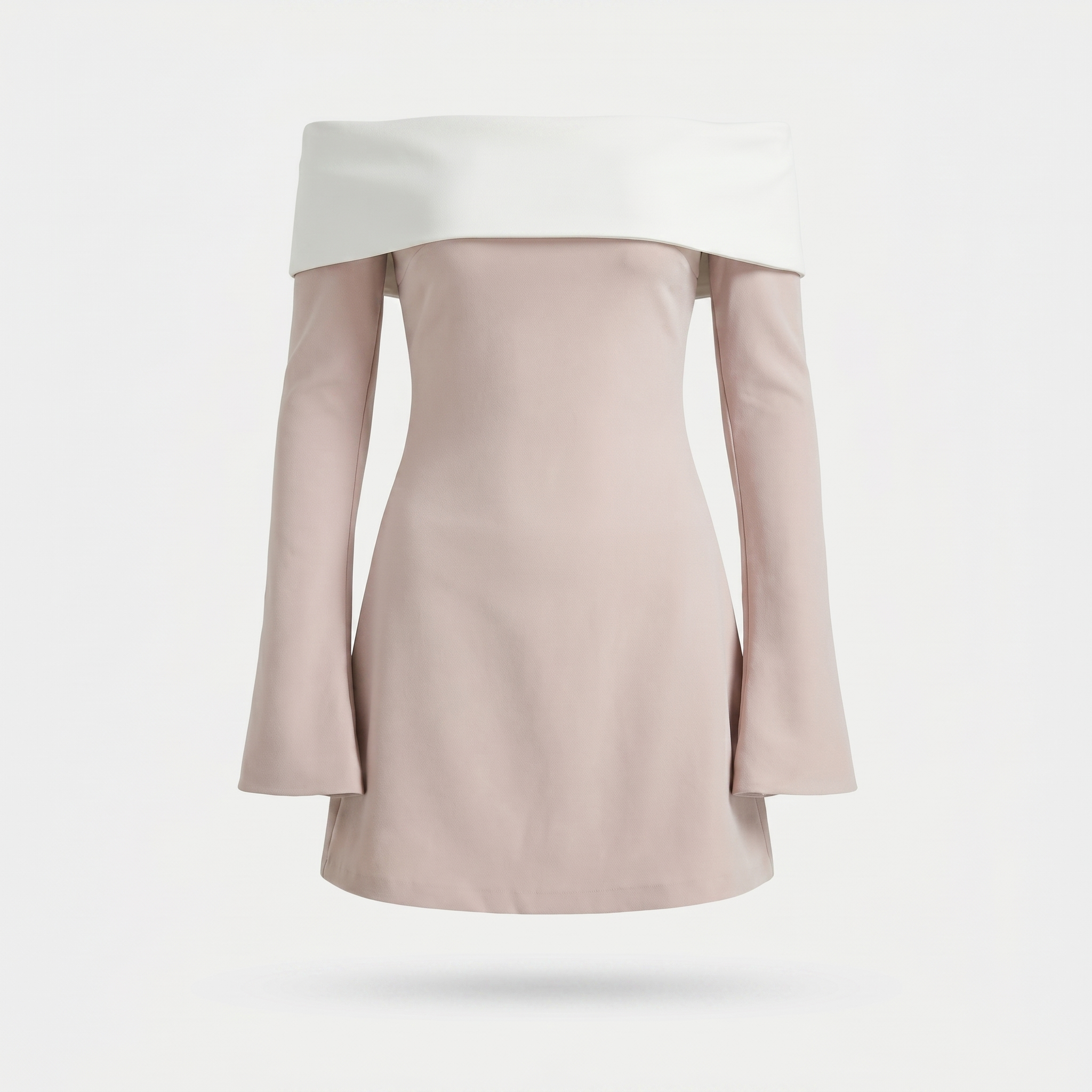 Women's Fitted Two-Tone Mini Dress with Off-Shoulder Neckline