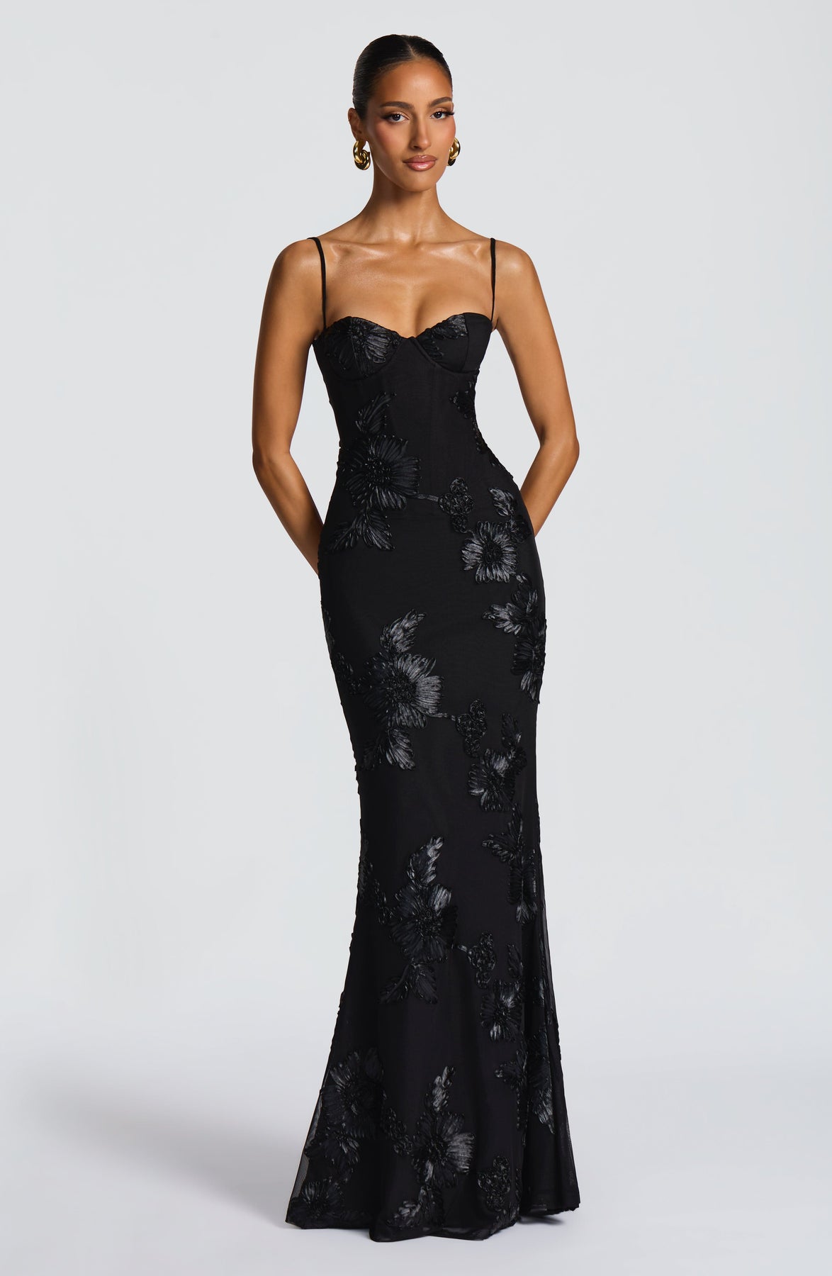 Women's Fitted Satin Maxi Dress with Corset Bodice