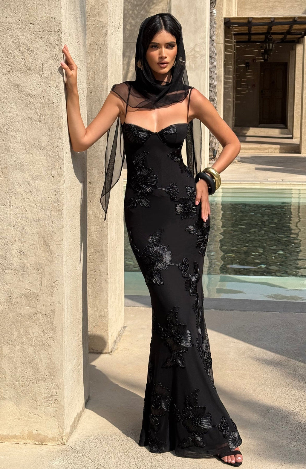 Women's Fitted Satin Maxi Dress with Corset Bodice