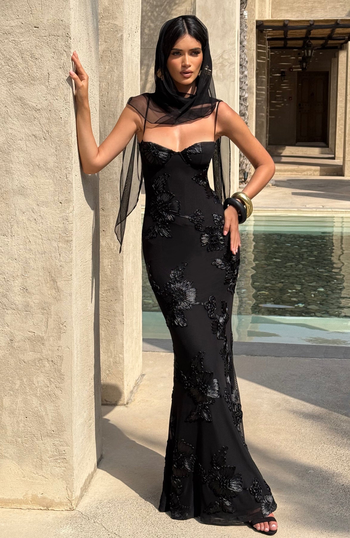 Women's Fitted Satin Maxi Dress with Corset Bodice