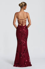 Women's Fitted Satin Maxi Dress with Corset Bodice