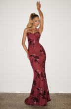 Women's Fitted Satin Maxi Dress with Corset Bodice