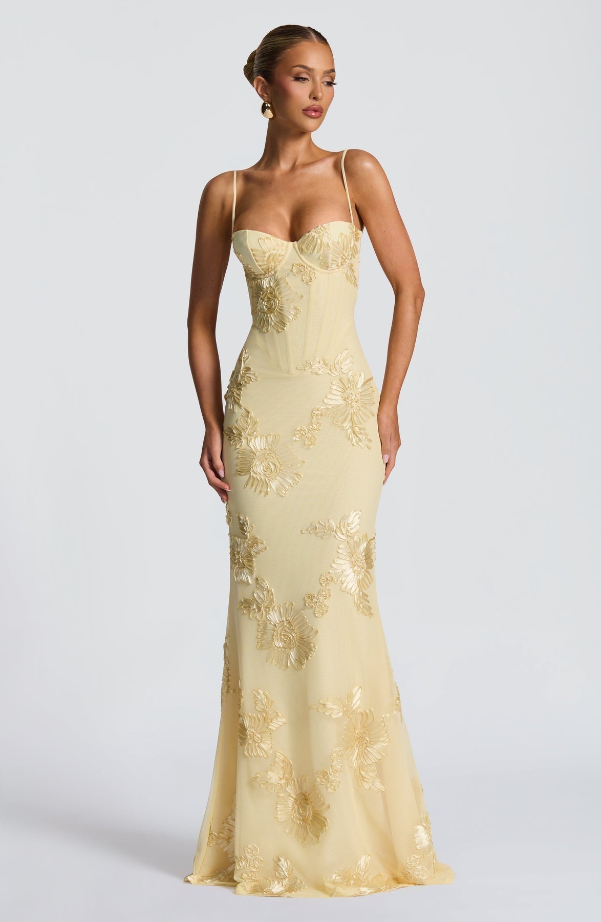 Women's Fitted Satin Maxi Dress with Corset Bodice