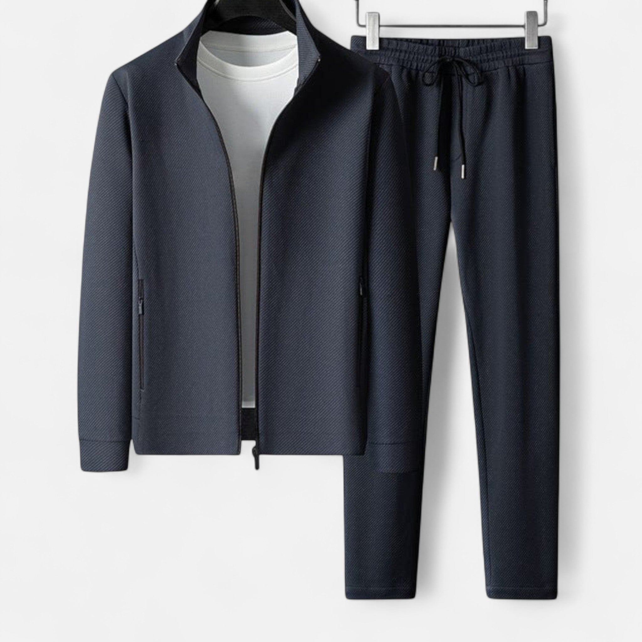 Men's Fitted Tracksuit with Zip-Up Jacket and Drawstring Pants