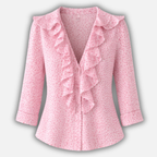 Women's Floral Ruffled V-Neck Blouse with Long Sleeves