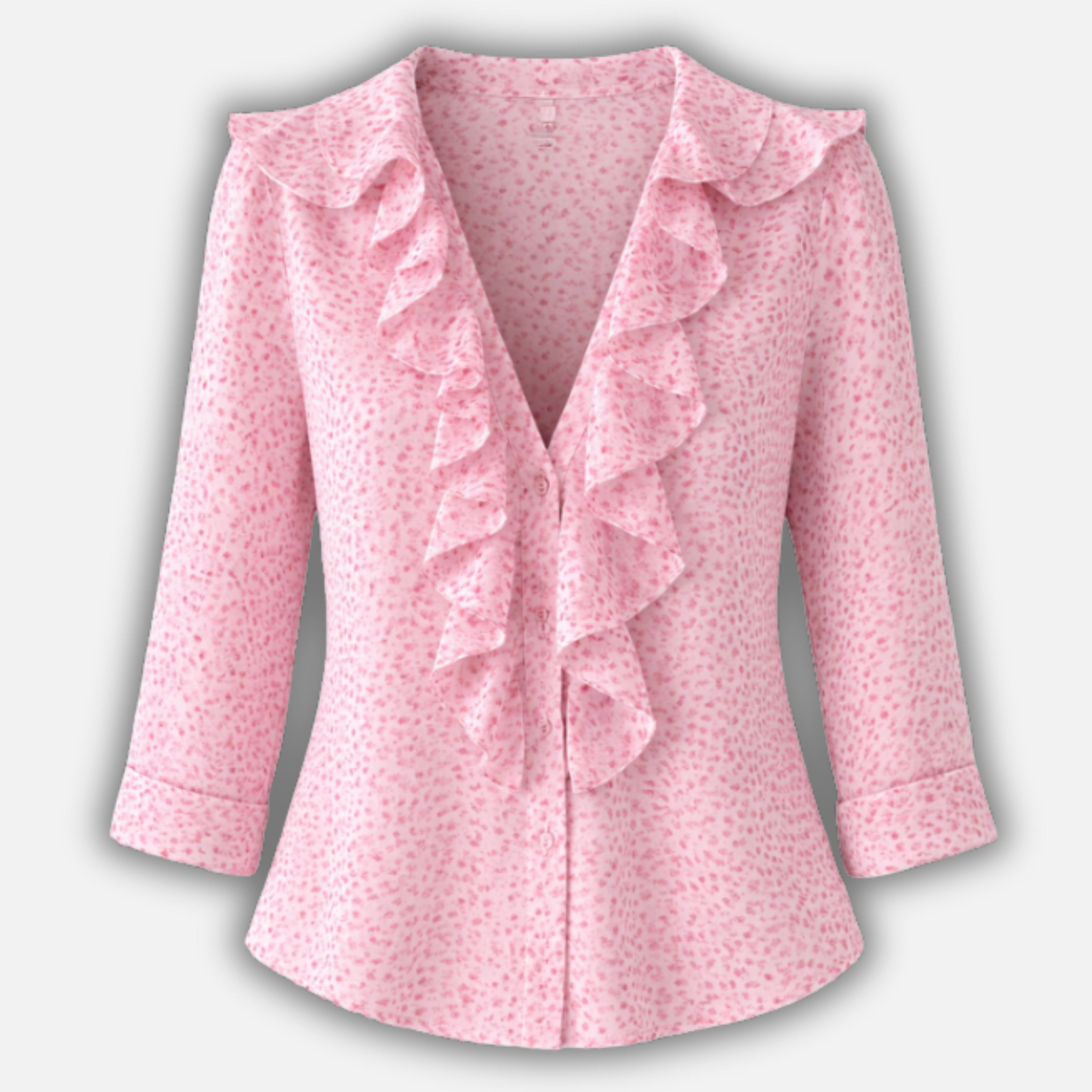 Women's Floral Ruffled V-Neck Blouse with Long Sleeves
