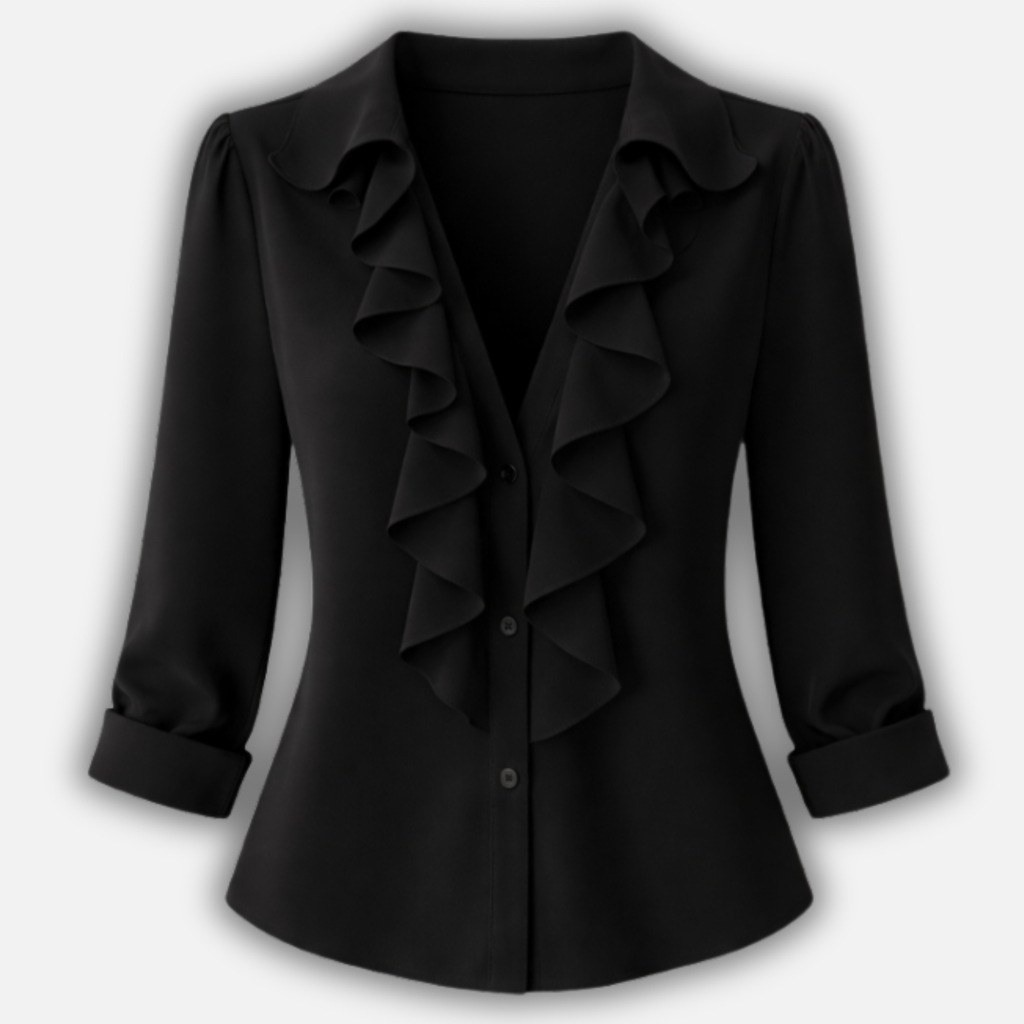 Women's Floral Ruffled V-Neck Blouse with Long Sleeves