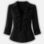 Women's Floral Ruffled V-Neck Blouse with Long Sleeves