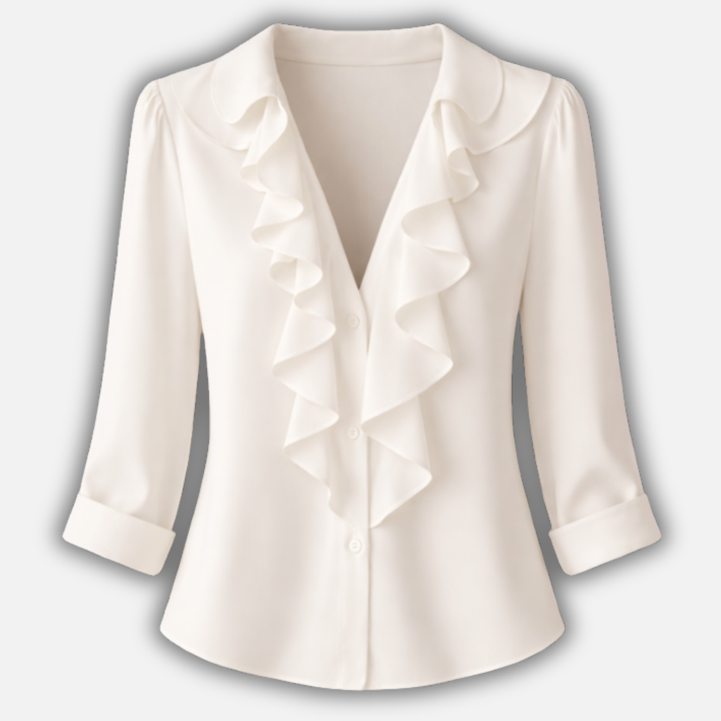 Women's Floral Ruffled V-Neck Blouse with Long Sleeves