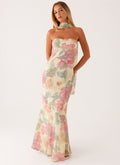 Women's Floral Chiffon Maxi Dress with Square Neck and Draped Shoulders