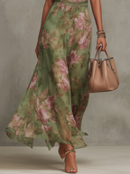 Women's Floral Chiffon Maxi Dress with Halter Neck
