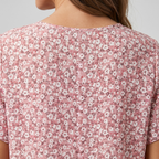 Women's Floral Linen Blouse with V-Neck and Button Front
