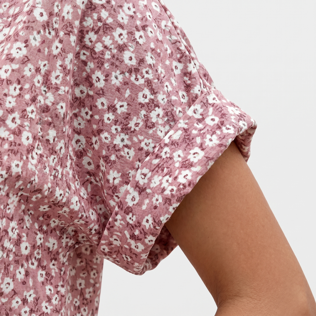 Women's Floral Linen Blouse with V-Neck and Button Front