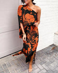 Women's Floral One-Shoulder Maxi Dress with Side Slit