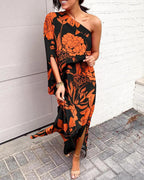 Women's Floral One-Shoulder Maxi Dress with Side Slit