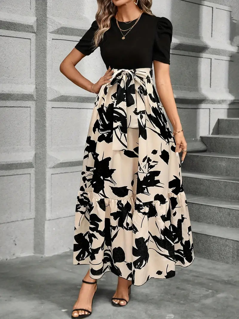 Women's Floral Maxi Dress with Puff Sleeves