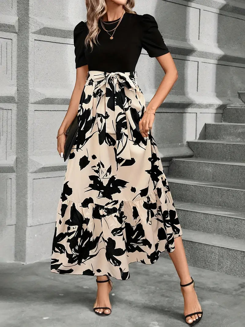 Women's Floral Maxi Dress with Puff Sleeves