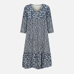 Women's Floral Midi Dress with V-Neck and 3/4 Sleeves