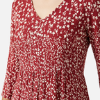 Women's Floral Midi Dress with V-Neck and 3/4 Sleeves
