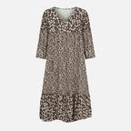 Women's Floral Midi Dress with V-Neck and 3/4 Sleeves