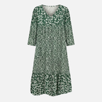 Women's Floral Midi Dress with V-Neck and 3/4 Sleeves