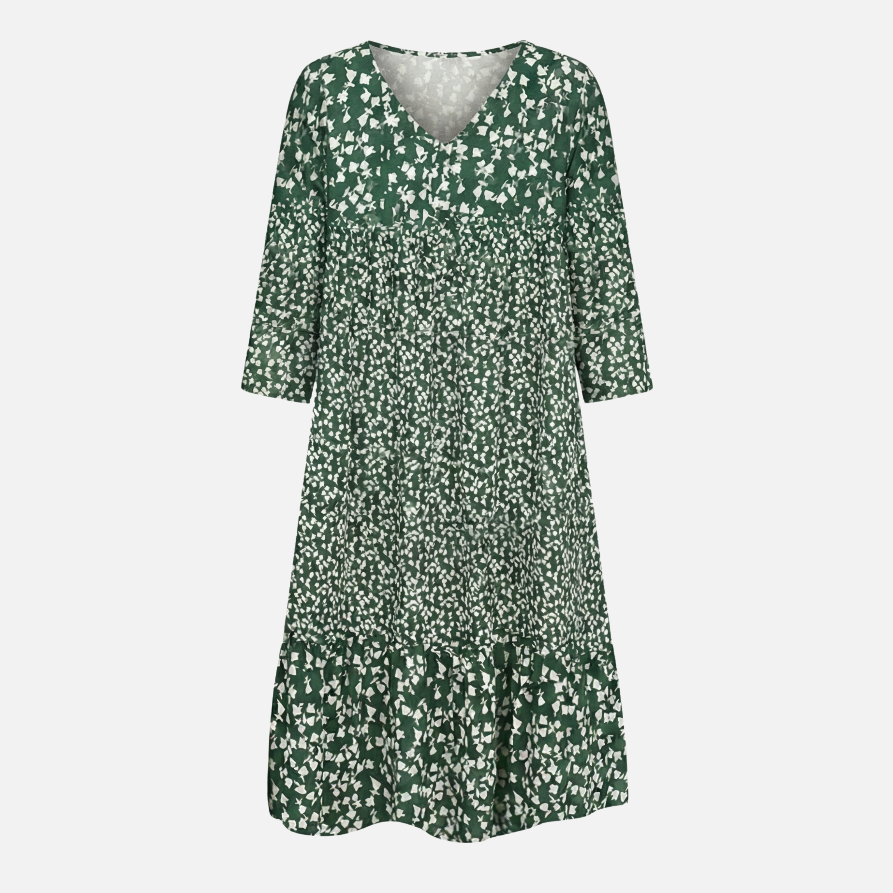 Women's Floral Midi Dress with V-Neck and 3/4 Sleeves