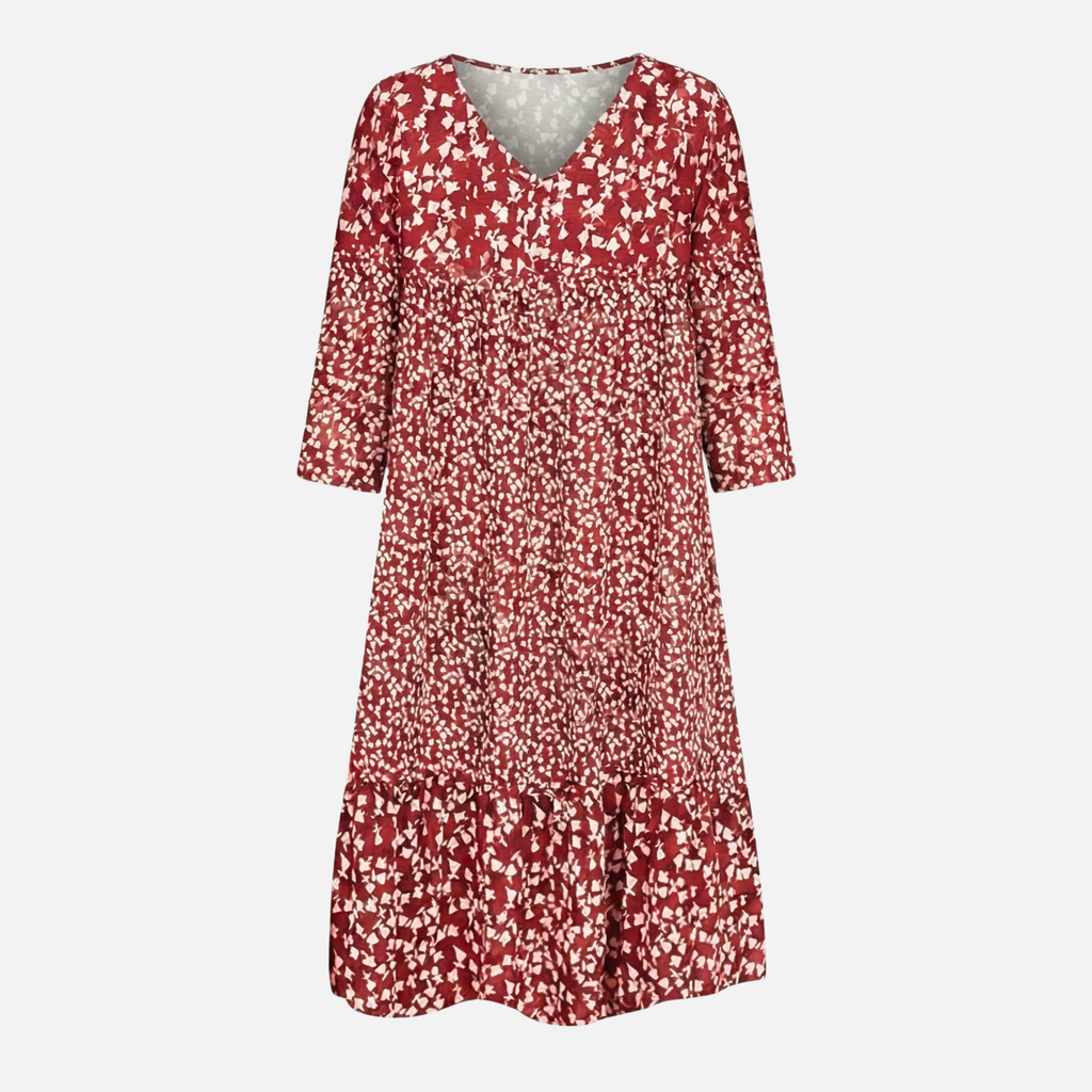 Women's Floral Midi Dress with V-Neck and 3/4 Sleeves