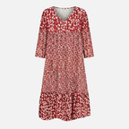 Women's Floral Midi Dress with V-Neck and 3/4 Sleeves