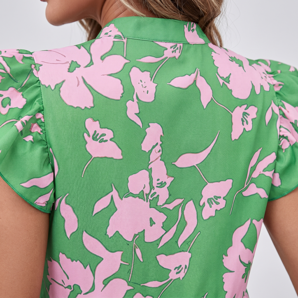 Women's Floral Mini Dress with Puff Sleeves