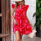 Women's Floral Mini Dress with Puff Sleeves