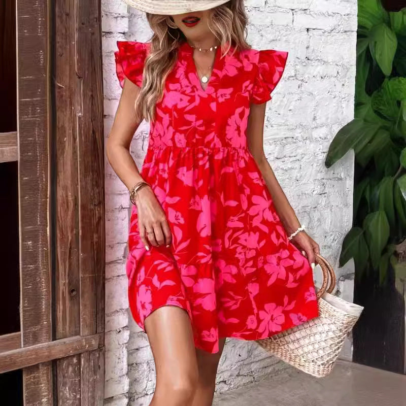 Women's Floral Mini Dress with Puff Sleeves