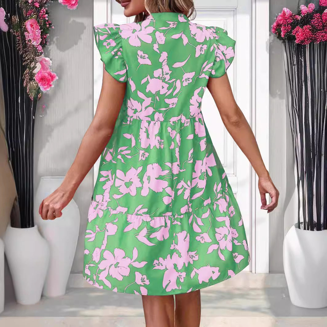 Women's Floral Mini Dress with Puff Sleeves