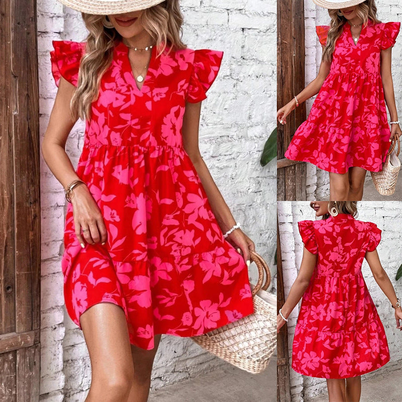 Women's Floral Mini Dress with Puff Sleeves