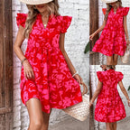Women's Floral Mini Dress with Puff Sleeves
