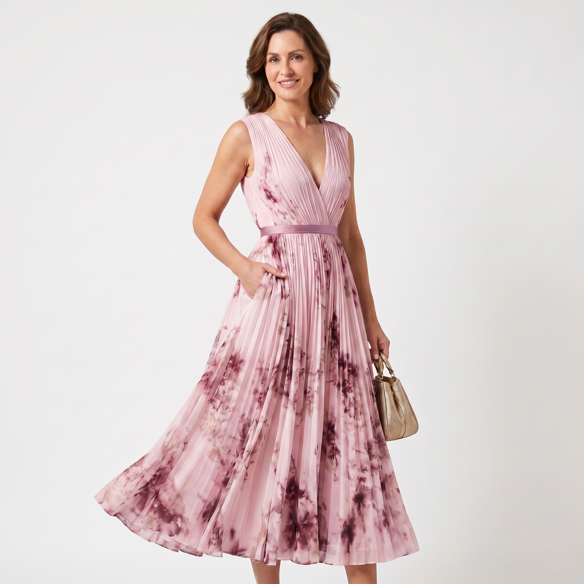Women's Floral Maxi Dress with Deep V-Neck