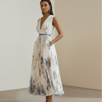 Women's Floral Maxi Dress with Deep V-Neck