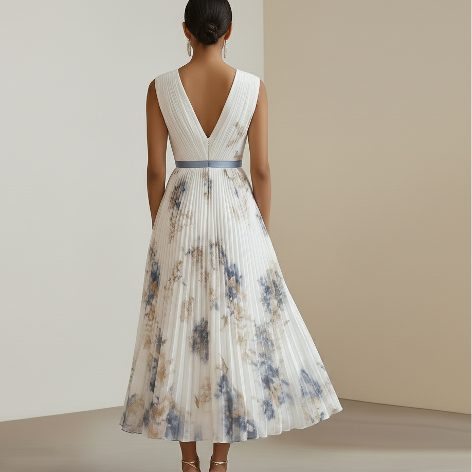 Women's Floral Maxi Dress with Deep V-Neck