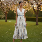 Women's Floral Maxi Dress with Deep V-Neck