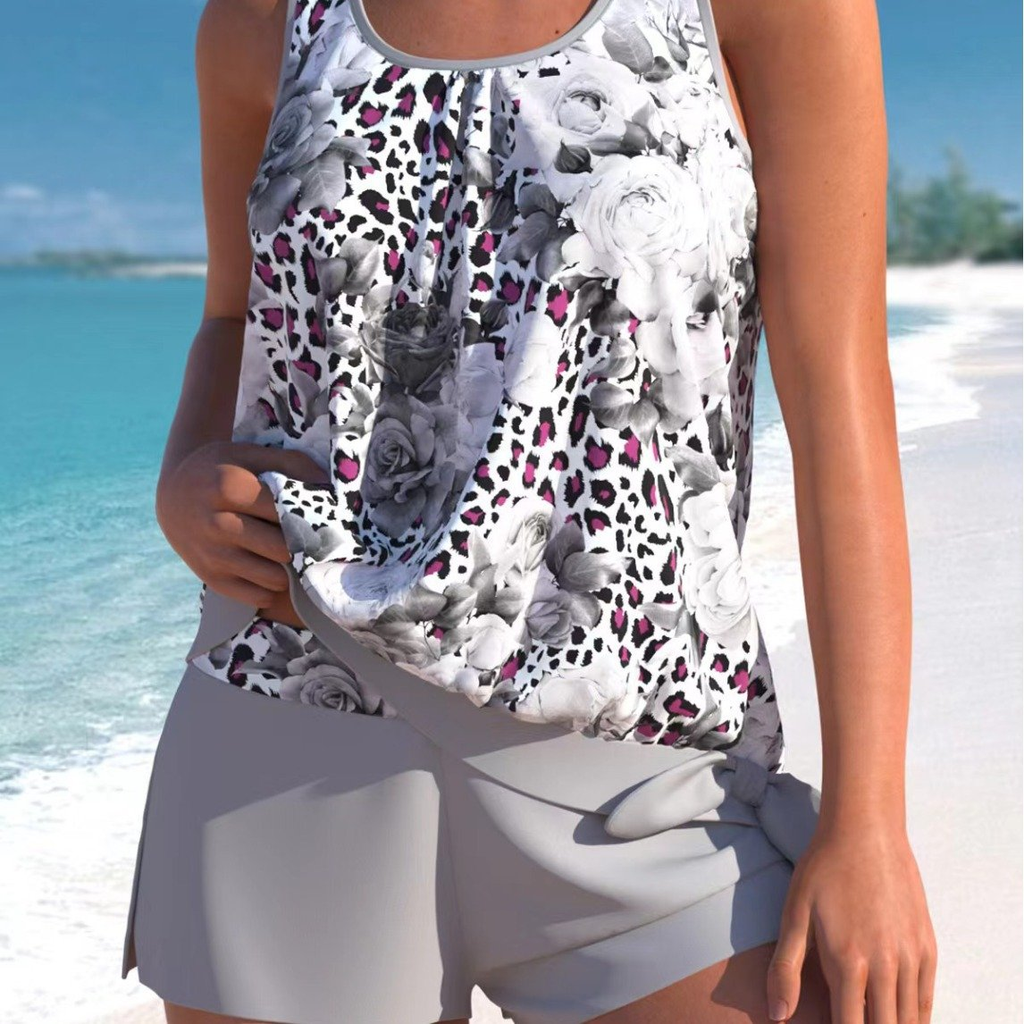 Women's Floral Tankini Swimwear with Side-Tie Top