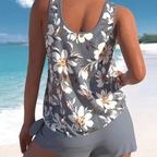 Women's Floral Tankini Swimwear with Side-Tie Top