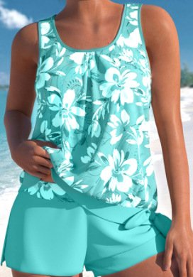 Women's Floral Tankini Swimwear with Side-Tie Top