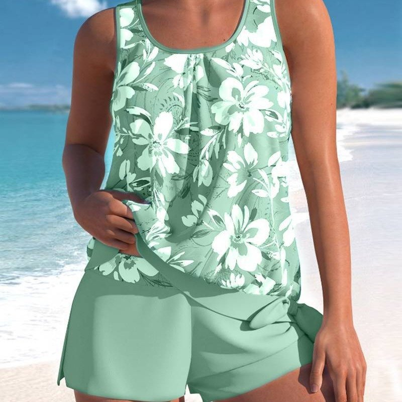 Women's Floral Tankini Swimwear with Side-Tie Top