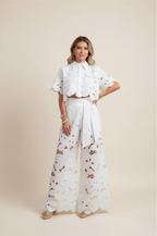 Women's Floral Two-Piece Set with Crop Top and Pants