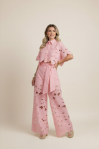 Women's Floral Two-Piece Set with Crop Top and Pants