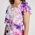 Women's Tiered Chiffon Midi Dress with Round Neck